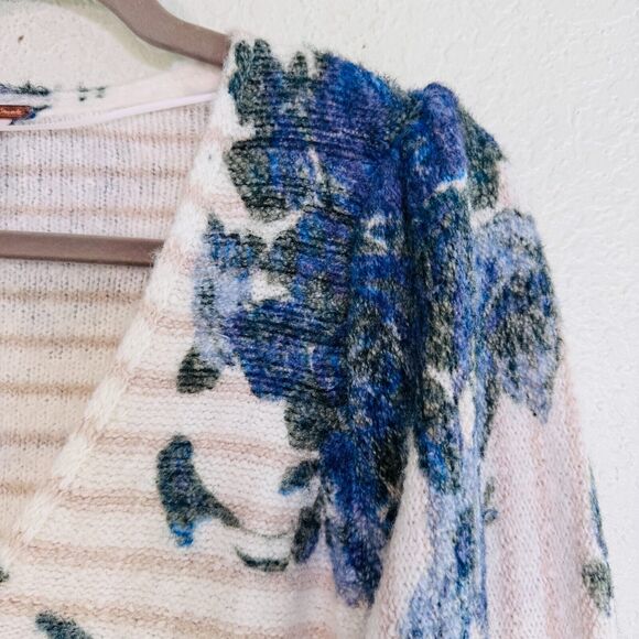 Free People Bed of Roses Sweater Womens XS Floral Stripe Crop Retro Boho Western - Picture 7 of 10